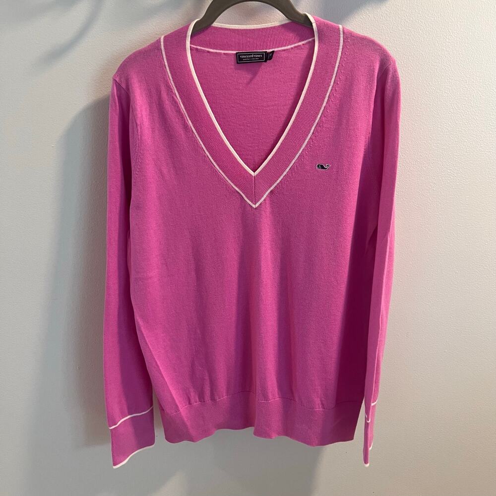 Vineyard Vines Pink Cotton Cashmere Heritage V-Neck Sweater Size M